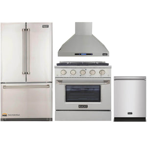Kucht 4-Piece Appliance Package - 30-Inch Dual Fuel Range, Refrigerator, Wall Mount Hood, & Dishwasher in Stainless Steel - MyBBQDirect