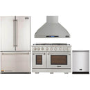 Kucht 4-Piece Appliance Package - 48-Inch Gas Range, Refrigerator, Wall Mount Hood, & Dishwasher in Stainless Steel