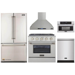 Kucht 5-Piece Appliance Package - 30-Inch Dual Fuel Range, Refrigerator, Wall Mount Hood, Dishwasher, & Microwave Oven in Stainless Steel - MyBBQDirect
