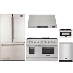 Kucht 5-Piece Appliance Package - 48-Inch Dual Fuel Range, Refrigerator, Under Cabinet Hood, Dishwasher, & Microwave Drawer in Stainless Steel - MyBBQDirect