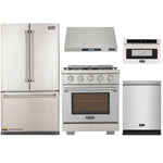 Kucht 5-Piece Appliance Package - 30-Inch Gas Range, Refrigerator, Under Cabinet Hood, Dishwasher, & Microwave Drawer in Stainless Steel - MyBBQDirect