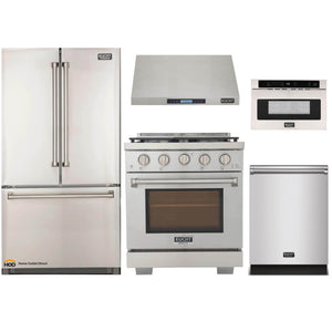Kucht 5-Piece Appliance Package - 30-Inch Gas Range, Refrigerator, Under Cabinet Hood, Dishwasher, & Microwave Drawer in Stainless Steel - MyBBQDirect