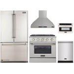 Kucht 5-Piece Appliance Package - 30-Inch Gas Range, Refrigerator, Wall Mount Hood, Dishwasher, & Microwave Drawer in Stainless Steel - MyBBQDirect