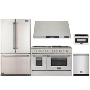 Kucht 5-Piece Appliance Package - 48-Inch Gas Range, Refrigerator, Under Cabinet Hood, Dishwasher, & Microwave Drawer in Stainless Steel - MyBBQDirect