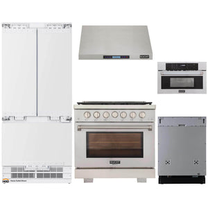 Kucht 5-Piece Appliance Package - 36-Inch Gas Range, 36-Inch Panel Ready Refrigerator, Under Cabinet Hood, Panel Ready Dishwasher, & Microwave Oven - MyBBQDirect
