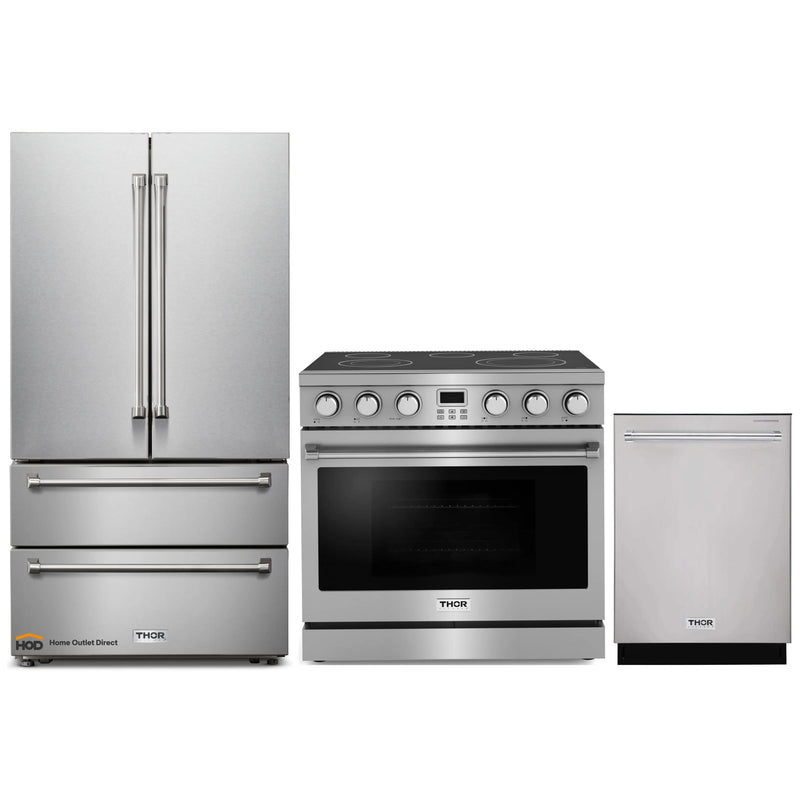 Thor Kitchen 3-Piece Appliance Package - 36-Inch Electric Range, Refrigerator, and Dishwasher in Stainless Steel