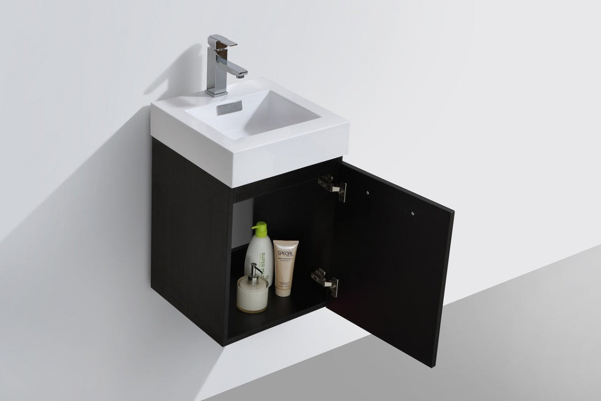 Bliss 16" Black Wall Mount Modern Bathroom Vanity BSL16-BK