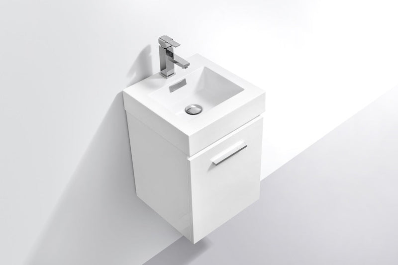 Bliss 16" High Gloss White Wall Mount Modern Bathroom Vanity BSL16-GW