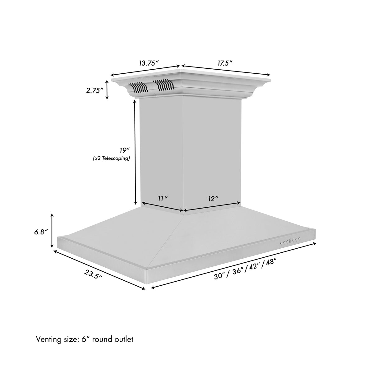 ZLINE Island Mount Range Hood in Stainless Steel with Built-in ZLINE CrownSound Bluetooth Speakers (GL2iCRN-BT) - MyBBQDirect