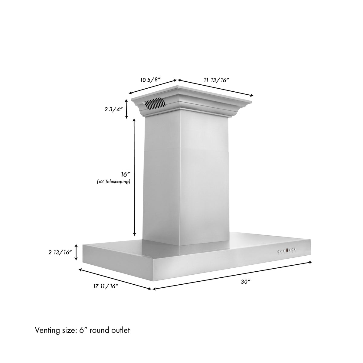 ZLINE Wall Mount Range Hood In Stainless Steel With Built-In ZLINE CrownSound® Bluetooth Speakers (KECRN-BT) - MyBBQDirect