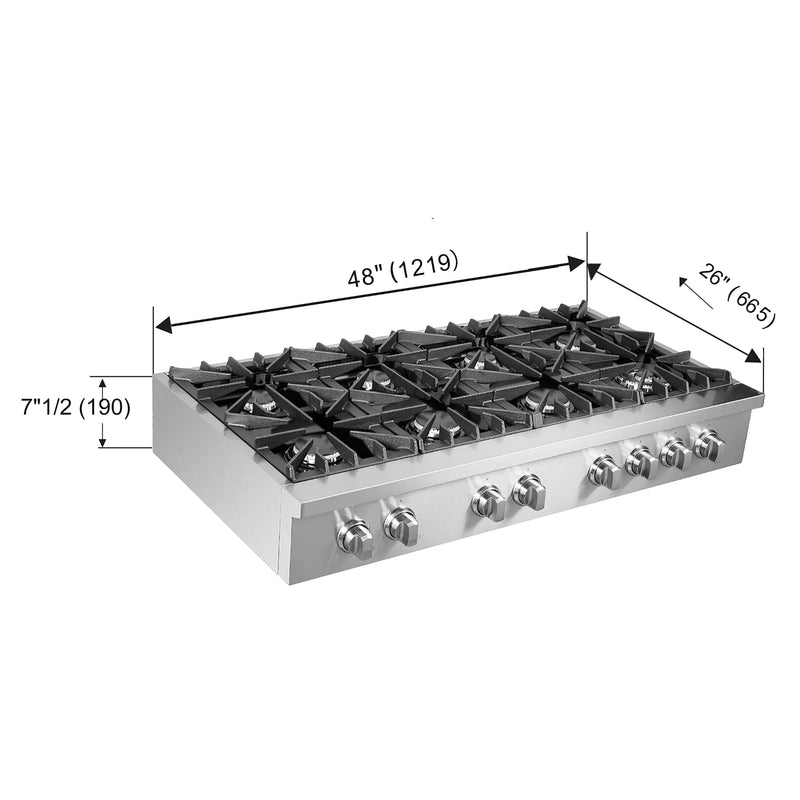 Forno 48″ Gas Rangetop ALTA QUALITA Pro-Style 8 Sealed Burners - FCTGS5737-48