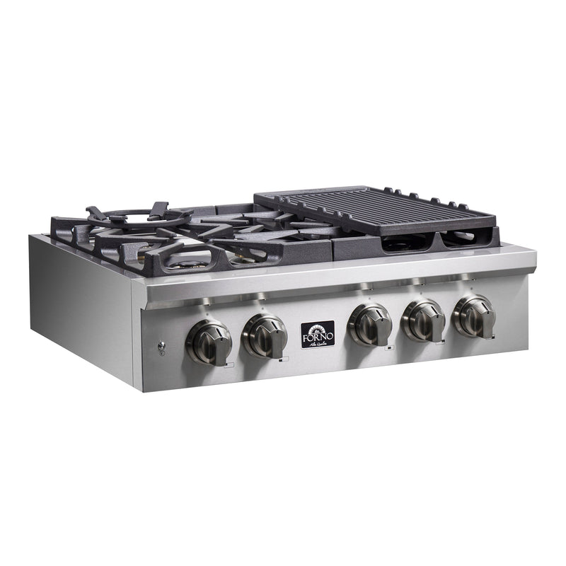 Forno 30″ Gas Rangetop ALTA QUALITA Pro-Style 5 Sealed Brass Burners - FCTGS5751-30