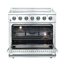 Forno 5-Piece Appliance Package - 36-Inch Electric Range, Wall Mount Range Hood, French Door Refrigerator, Dishwasher, and Microwave Drawer in Stainless Steel