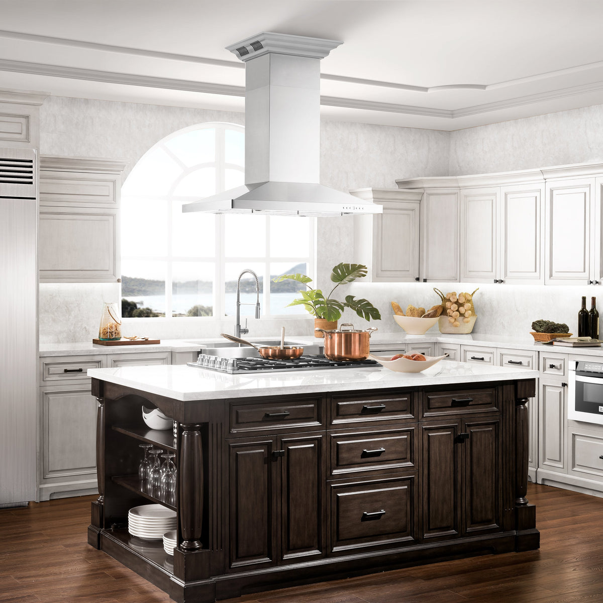 ZLINE Island Mount Range Hood in Stainless Steel with Built-in ZLINE CrownSound Bluetooth Speakers (GL2iCRN-BT) - MyBBQDirect