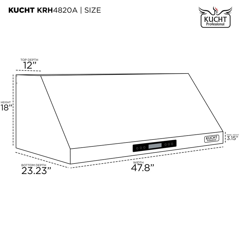 Kucht 5-Piece Appliance Package - 48-Inch Dual Fuel Range, Refrigerator, Under Cabinet Hood, Dishwasher, & Microwave Oven in Stainless Steel