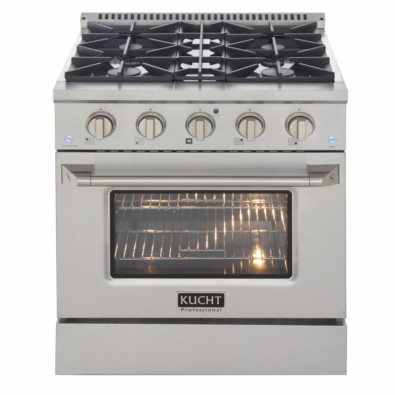 Kucht 4-Piece Appliance Package - 30-Inch Dual Fuel Range, Refrigerator, Under Cabinet Hood, & Dishwasher in Stainless Steel