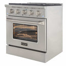 Kucht 5-Piece Appliance Package - 30-Inch Dual Fuel Range, Refrigerator, Wall Mount Hood, Dishwasher, & Microwave Oven in Stainless Steel - MyBBQDirect