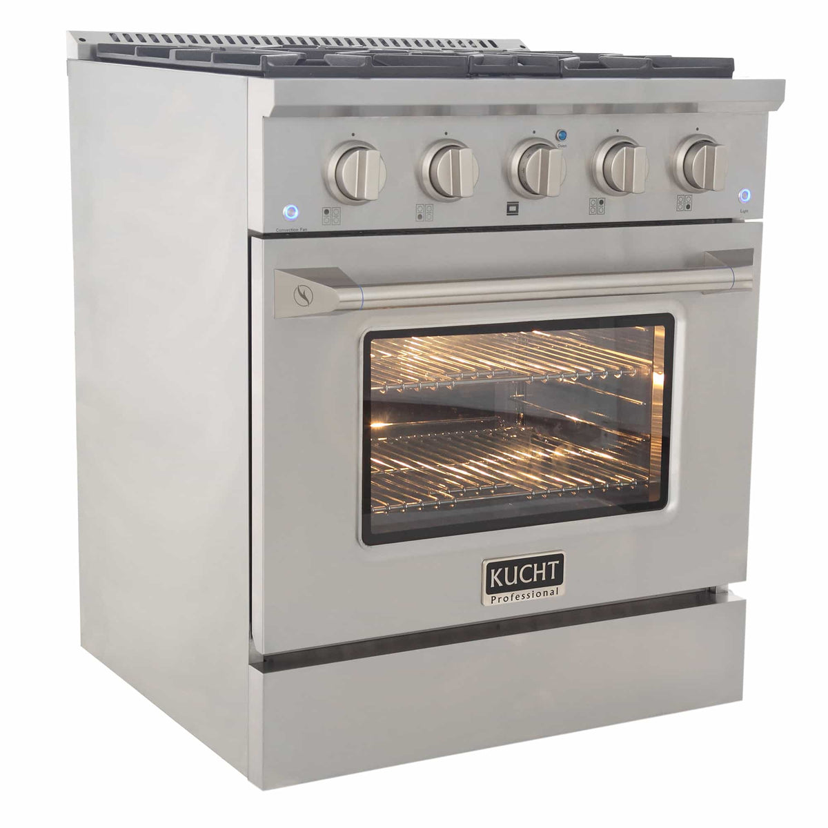 Kucht 5-Piece Appliance Package - 30-Inch Dual Fuel Range, Refrigerator, Wall Mount Hood, Dishwasher, & Microwave Oven in Stainless Steel - MyBBQDirect