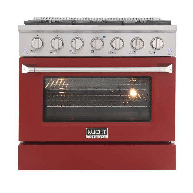 Kucht 36-Inch Pro-Style Dual Fuel Range in Stainless Steel with Red Oven Door (KDF362-R)