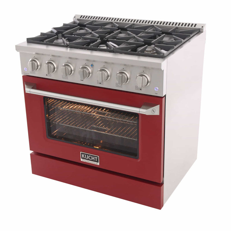 Kucht 36-Inch Pro-Style Dual Fuel Range in Stainless Steel with Red Oven Door (KDF362-R)