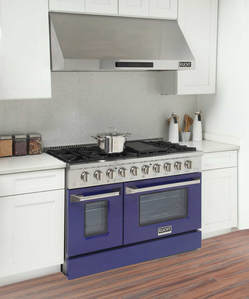 Kucht 48-Inch Pro-Style Dual Fuel Range in Stainless Steel with Blue Oven Door (KDF482-B)