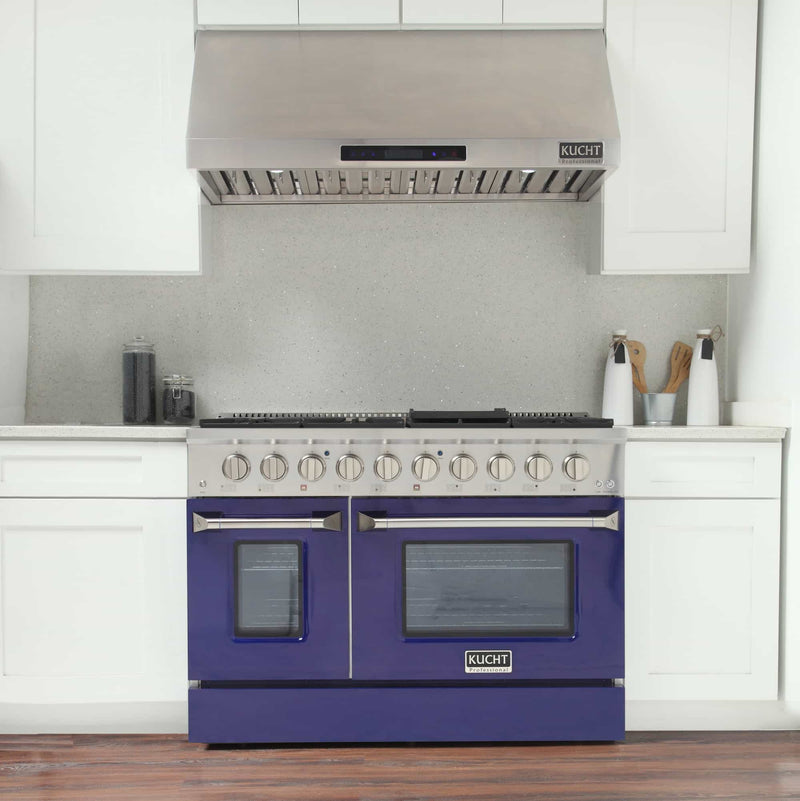 Kucht 48-Inch Pro-Style Dual Fuel Range in Stainless Steel with Blue Oven Door (KDF482-B)