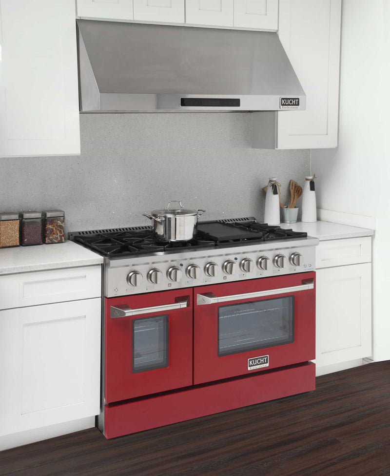 Kucht 48-Inch Pro-Style Dual Fuel Range in Stainless Steel with Red Oven Door (KDF482-R)