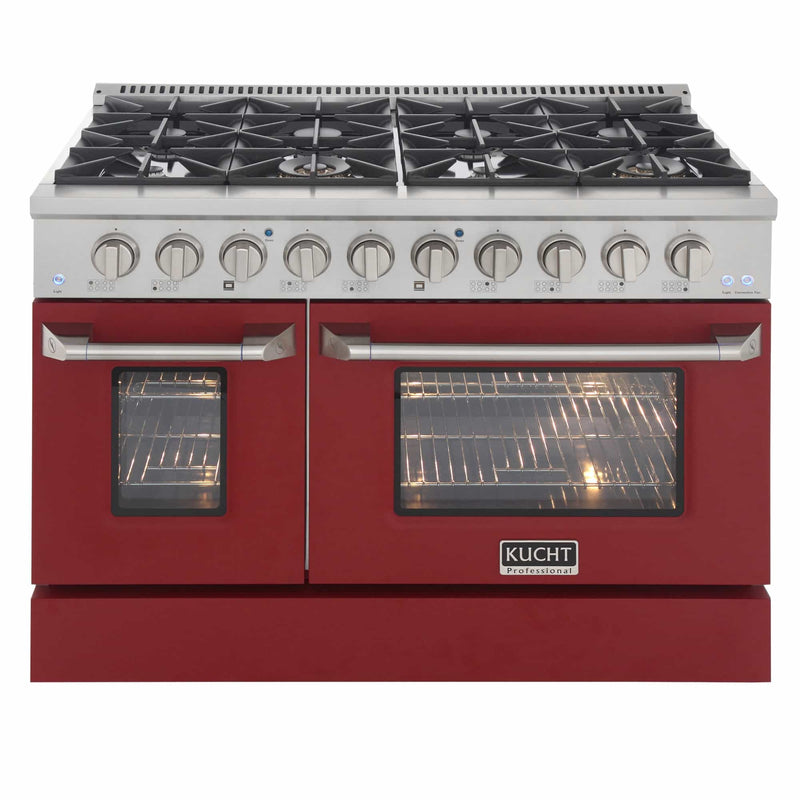 Kucht 48-Inch Pro-Style Dual Fuel Range in Stainless Steel with Red Oven Door (KDF482-R)