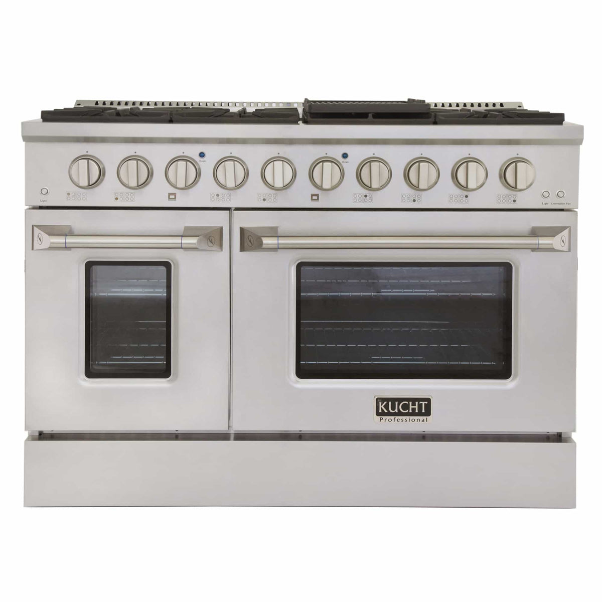Kucht 5-Piece Appliance Package - 48-Inch Dual Fuel Range, Refrigerator, Under Cabinet Hood, Dishwasher, & Microwave Drawer in Stainless Steel - MyBBQDirect