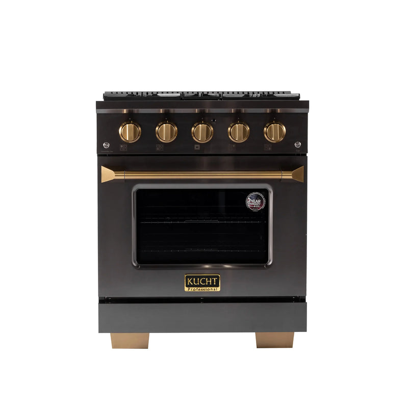 KUCHT Gemstone Professional 30-Inch 4.2 cu. ft. Propane Gas Range with Sealed Burners and Convection Oven in Titanium Stainless Steel with Gold Accents (KEG303/LP)