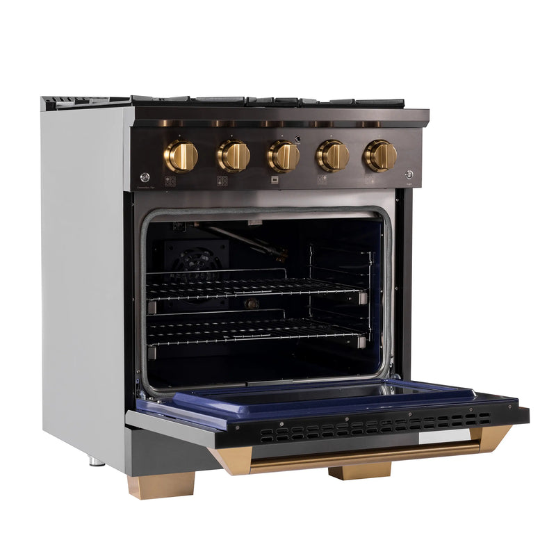 KUCHT Gemstone Professional 30-Inch 4.2 cu. ft. Propane Gas Range with Sealed Burners and Convection Oven in Titanium Stainless Steel with Gold Accents (KEG303/LP)