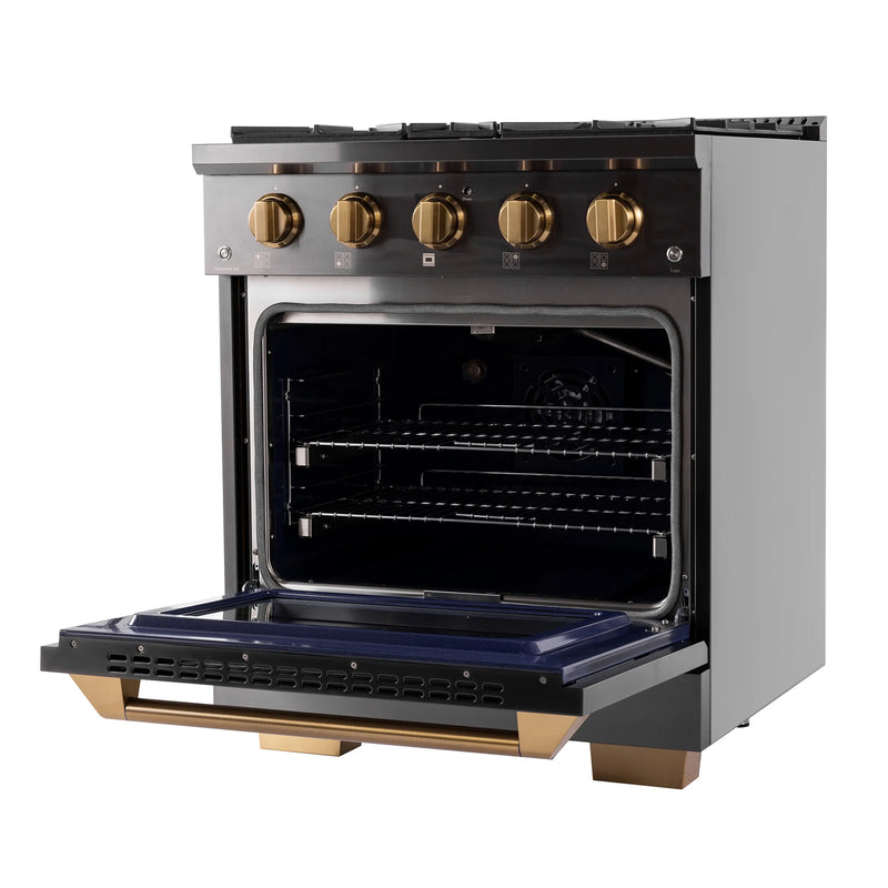 KUCHT Gemstone Professional 30-Inch 4.2 Cu. Ft. Dual Fuel Range for Propane Gas with Sealed Burners and Convection Oven in Titanium Stainless Steel (KED304/LP)