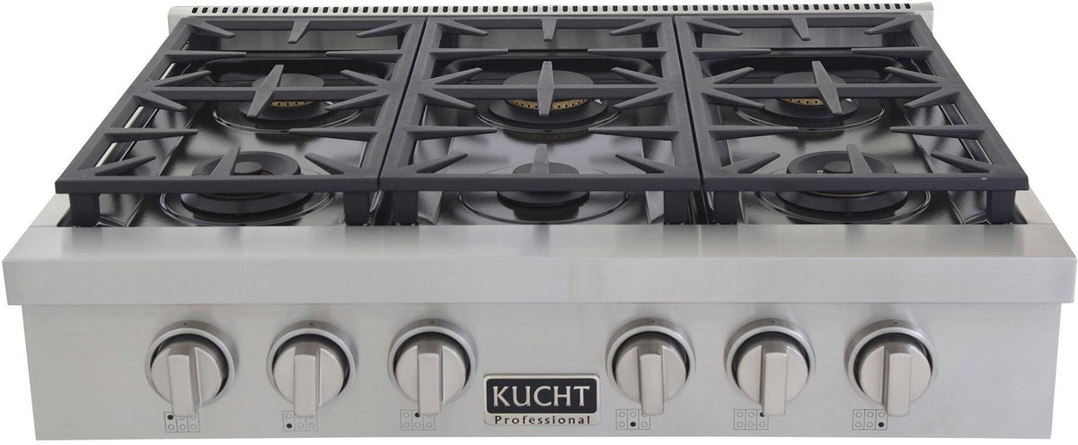 Kucht 36-Inch 6 Burner Gas Rangetop in Stainless Steel with Silver Accents (KFX369T-S) - MyBBQDirect