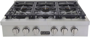 Kucht 36-Inch 6 Burner Gas Rangetop in Stainless Steel with Silver Accents (KFX369T-S) - MyBBQDirect