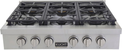 Kucht 36-Inch 6 Burner Gas Rangetop in Stainless Steel with Silver Accents (KFX369T-S) - MyBBQDirect
