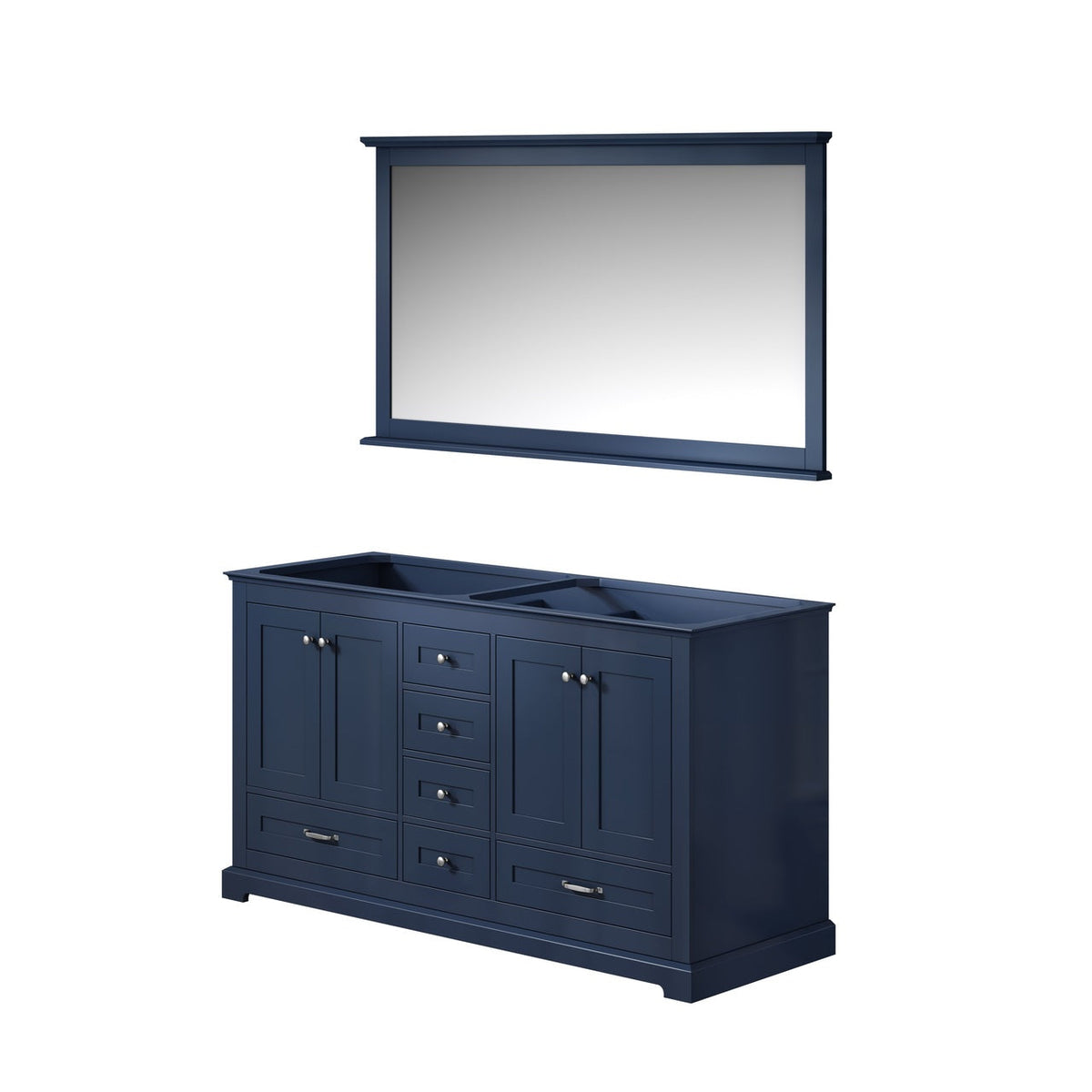 Lexora Dukes 60" Navy Blue Double Vanity, no Top and 58" Mirror LD342260DE00M58 - MyBBQDirect