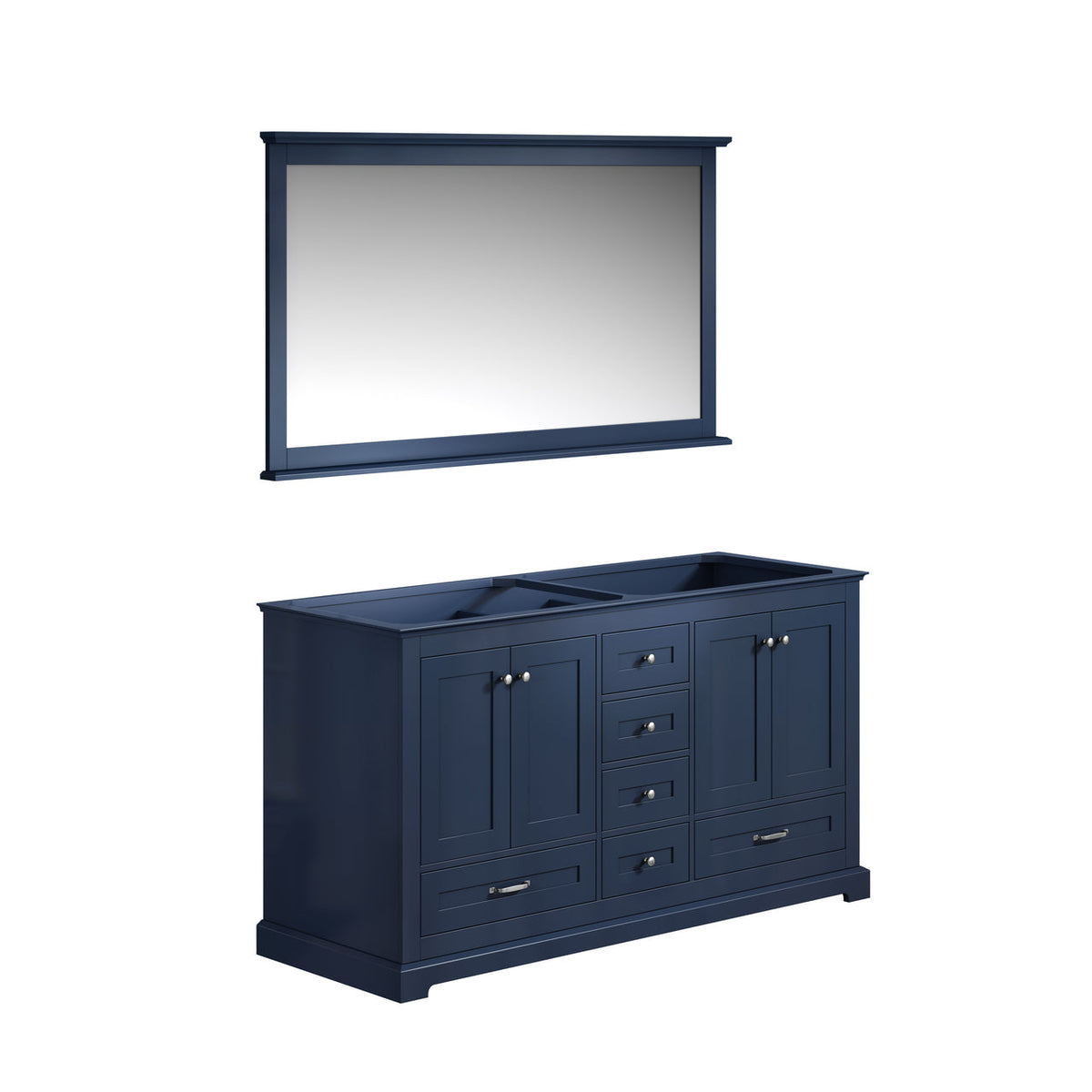 Lexora Dukes 60" Navy Blue Double Vanity, no Top and 58" Mirror LD342260DE00M58 - MyBBQDirect