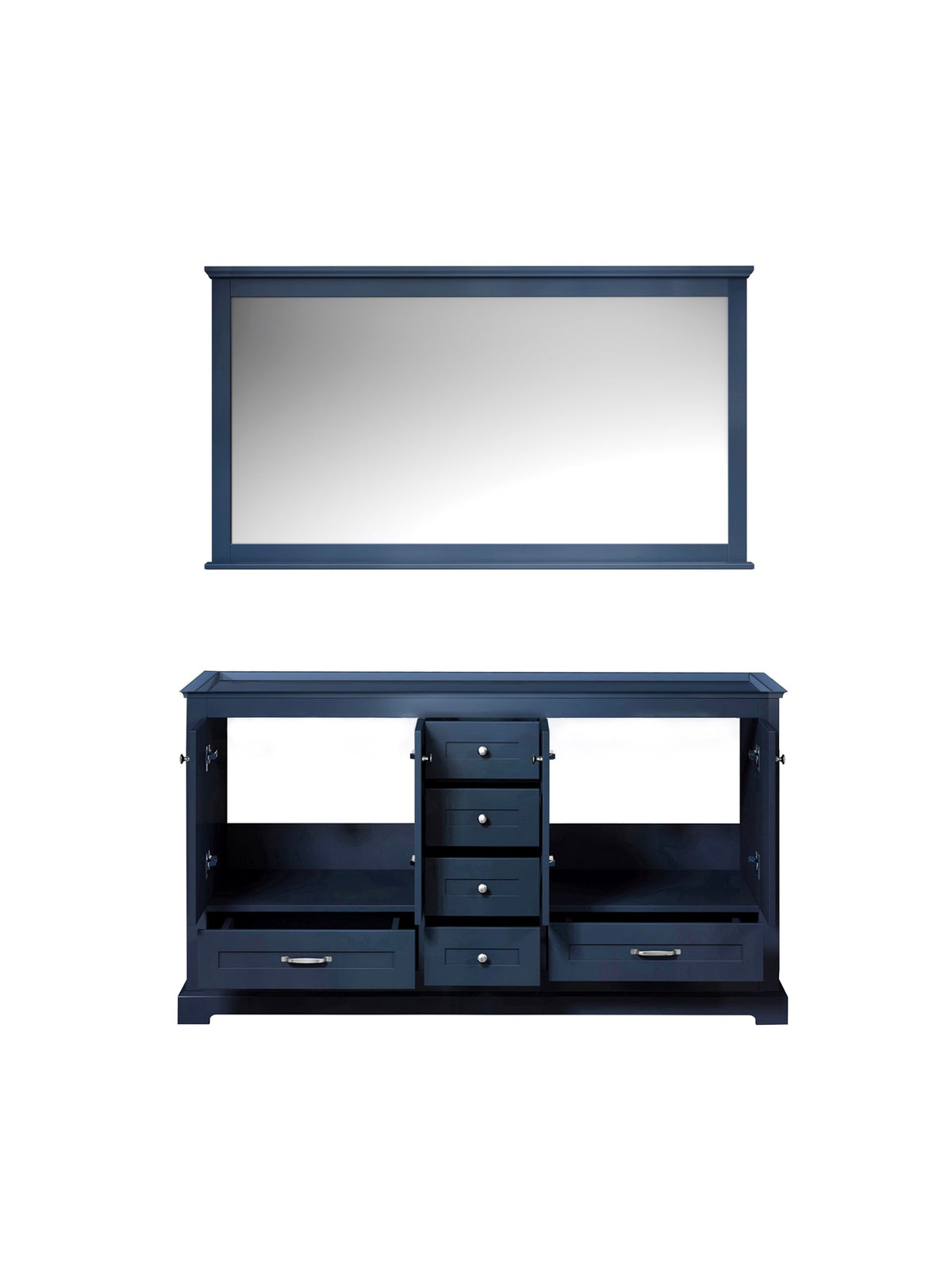 Lexora Dukes 60" Navy Blue Double Vanity, no Top and 58" Mirror LD342260DE00M58 - MyBBQDirect