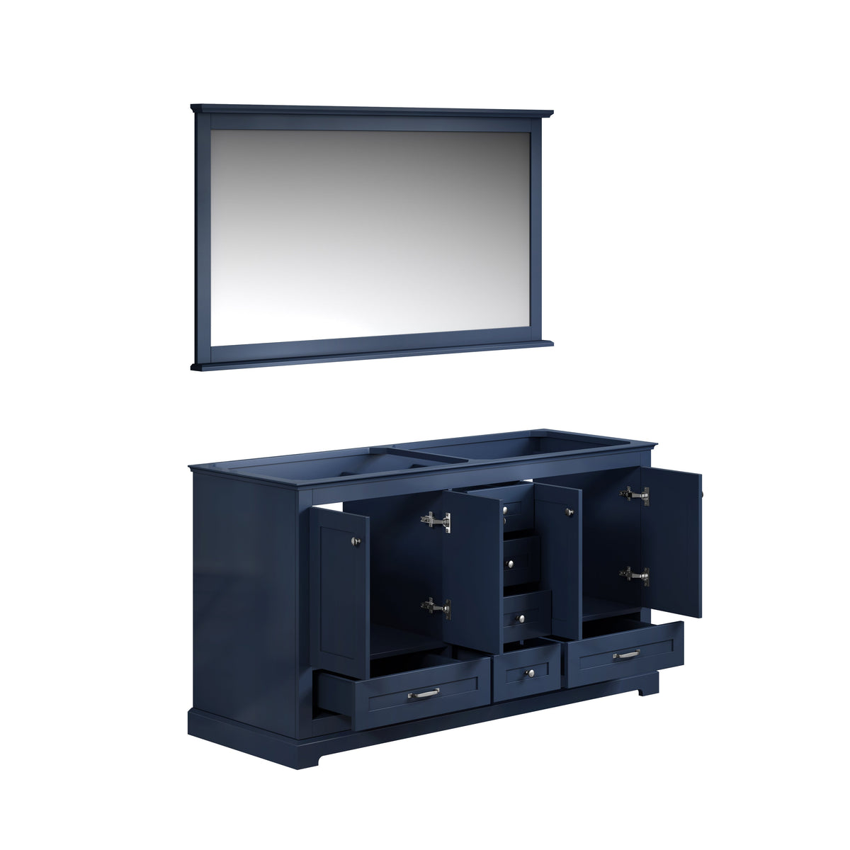 Lexora Dukes 60" Navy Blue Double Vanity, no Top and 58" Mirror LD342260DE00M58 - MyBBQDirect