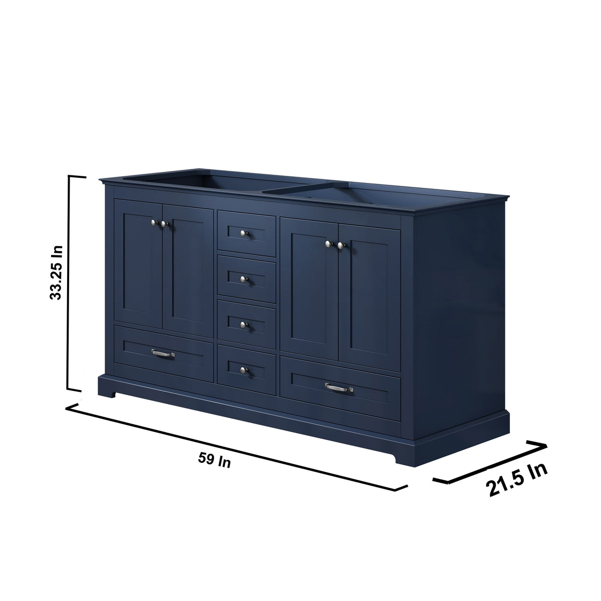 Lexora Dukes 60" Navy Blue Double Vanity, no Top and 58" Mirror LD342260DE00M58 - MyBBQDirect