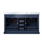Lexora Dukes 60" Navy Blue Double Vanity, White Carrara Marble Top, White Square Sinks and 58" Mirror LD342260DEDSM58