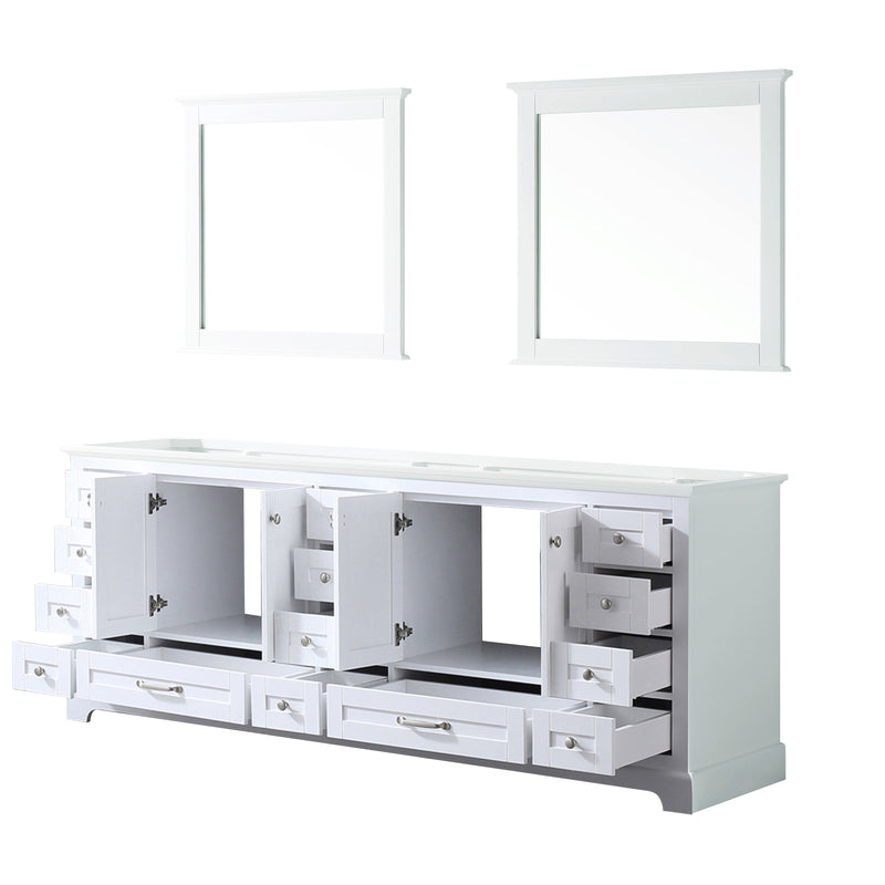 Lexora Dukes 84" White Double Vanity, no Top and 34" Mirrors LD342284DA00M34