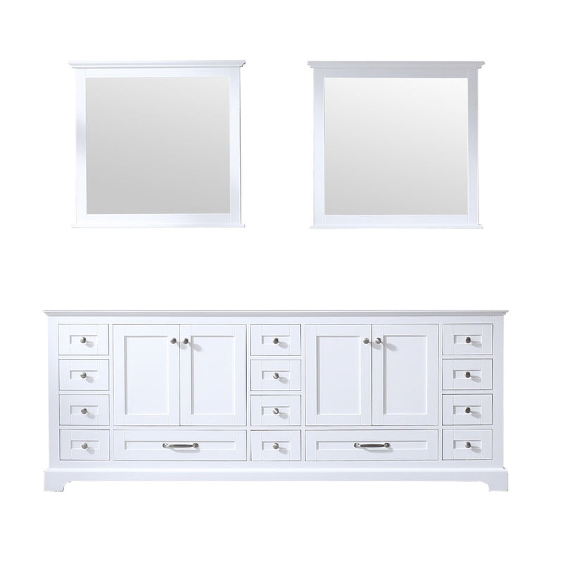 Lexora Dukes 84" White Double Vanity, no Top and 34" Mirrors LD342284DA00M34