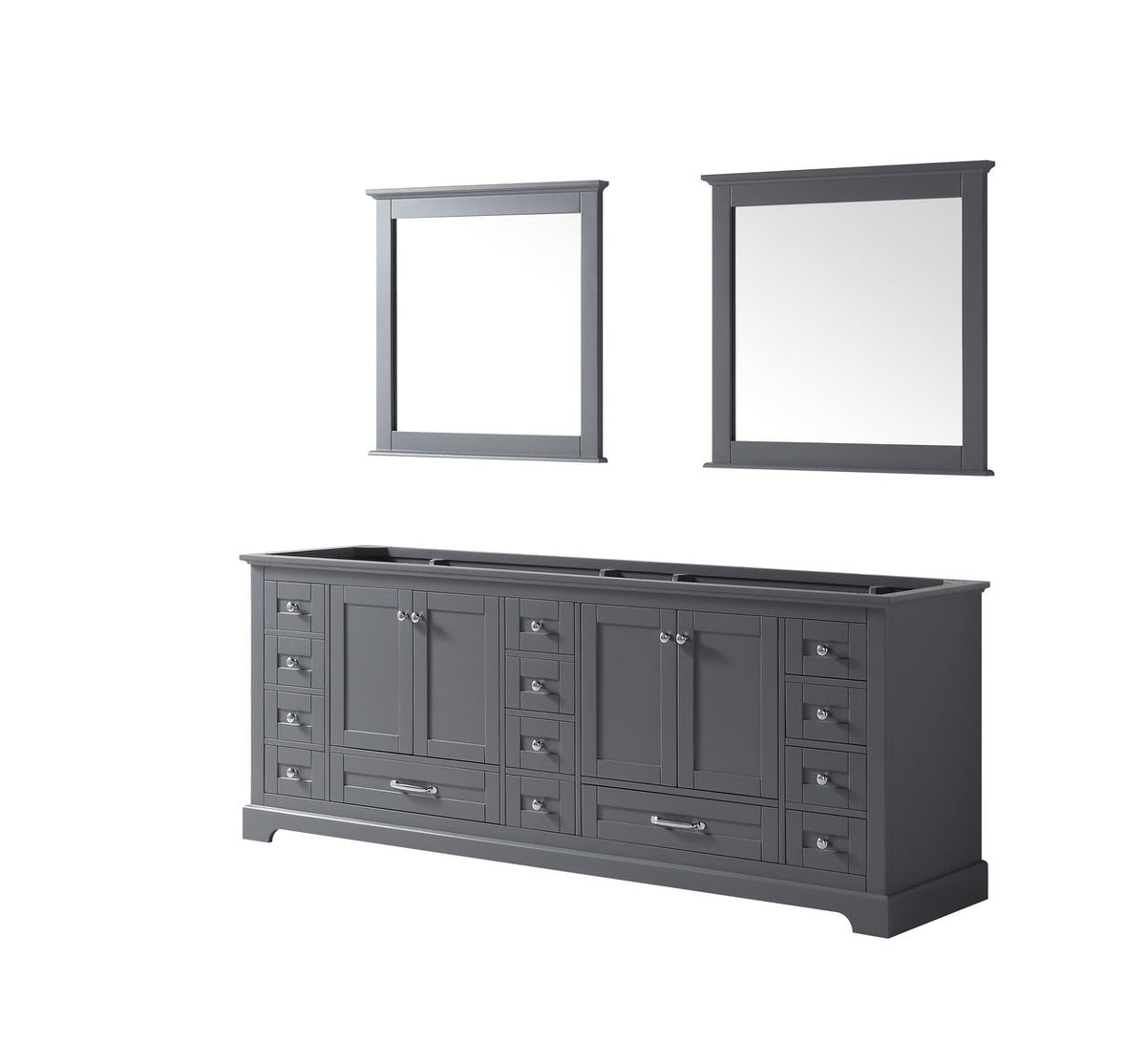 Lexora Dukes 84" Dark Grey Double Vanity, no Top and 34" Mirrors LD342284DB00M34 - MyBBQDirect