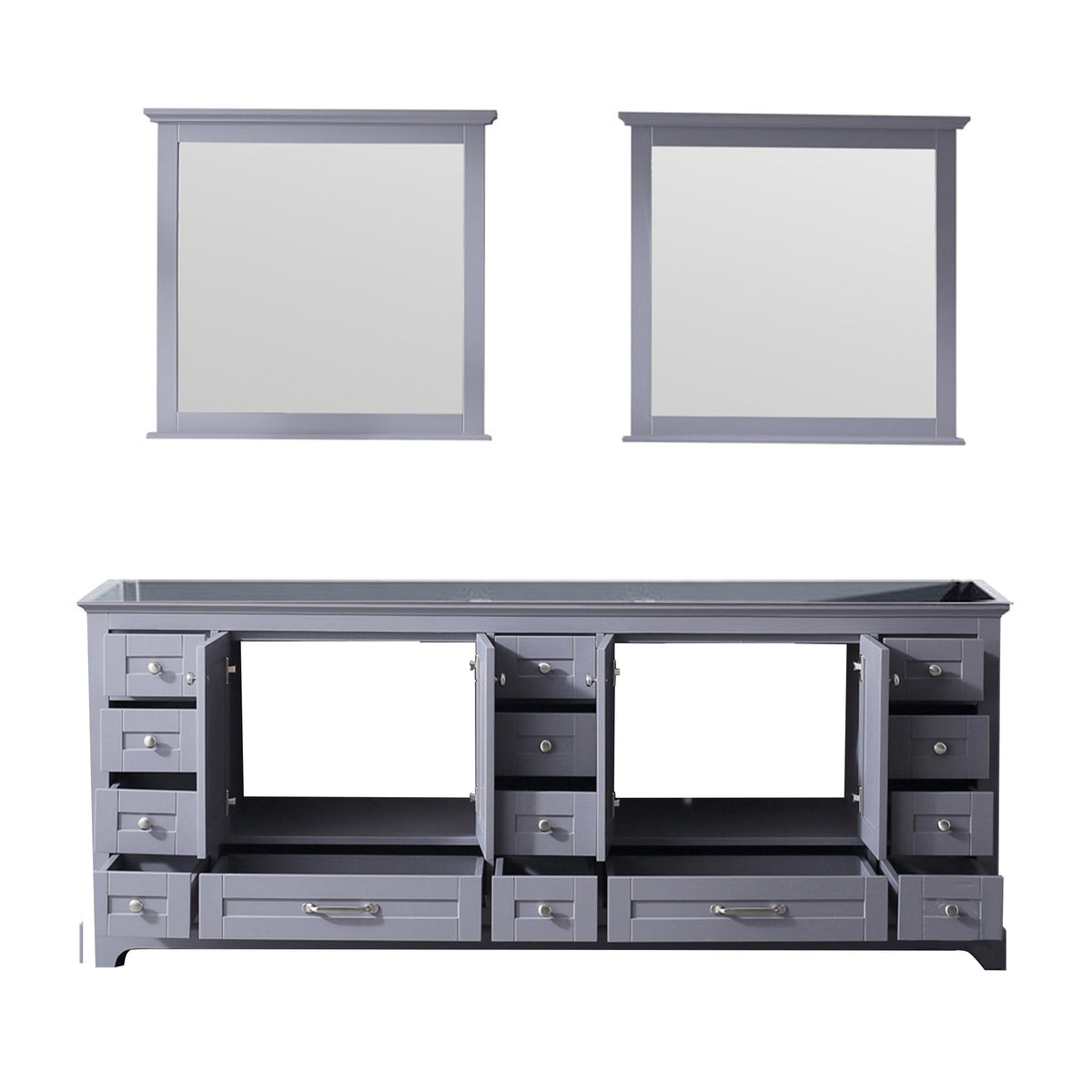 Lexora Dukes 84" Dark Grey Double Vanity, no Top and 34" Mirrors LD342284DB00M34 - MyBBQDirect