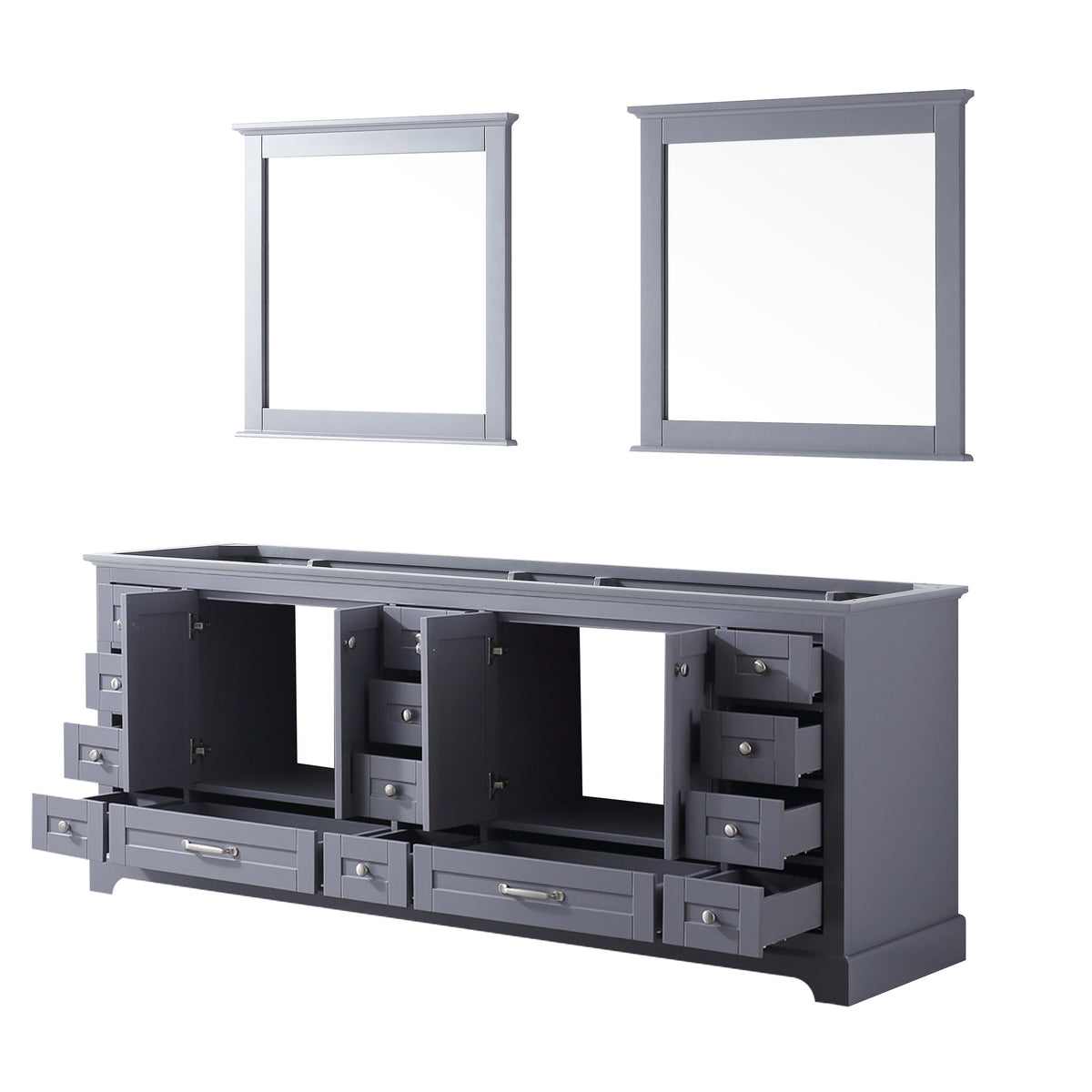Lexora Dukes 84" Dark Grey Double Vanity, no Top and 34" Mirrors LD342284DB00M34 - MyBBQDirect