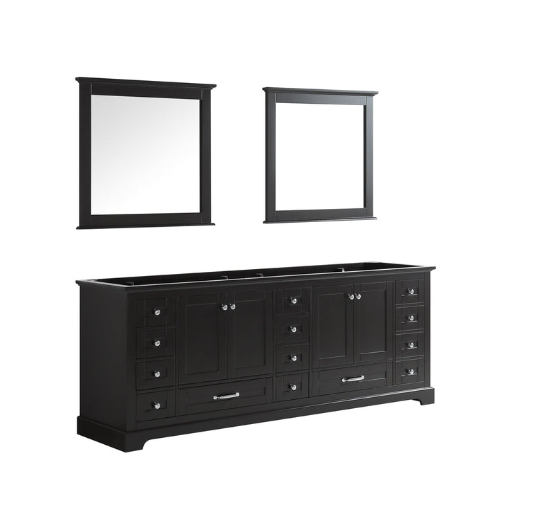 Lexora Dukes 84" Espresso Double Vanity, no Top and 34" Mirrors LD342284DG00M34