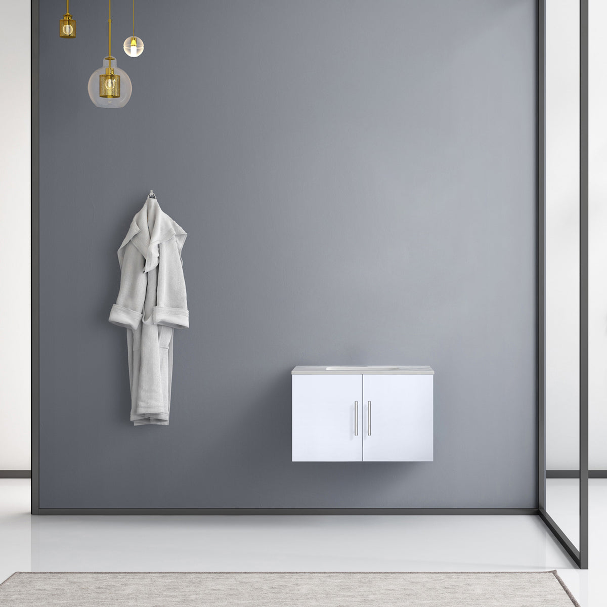 Lexora Geneva 30" Glossy White Single Vanity, White Carrara Marble Top, White Square Sink and no Mirror LG192230DMDS000 - MyBBQDirect