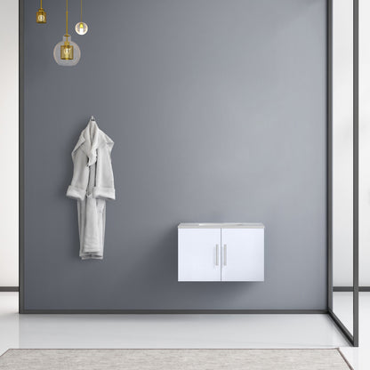 Lexora Geneva 30" Glossy White Single Vanity, White Carrara Marble Top, White Square Sink and no Mirror LG192230DMDS000 - MyBBQDirect