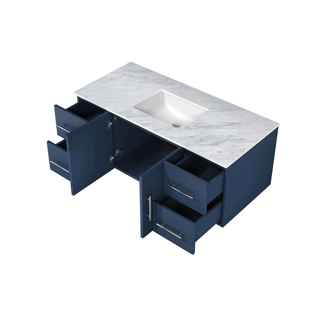 Lexora Geneva 48" Navy Blue Single Vanity, White Carrara Marble Top, White Square Sink and no Mirror LG192248DEDS000 - MyBBQDirect